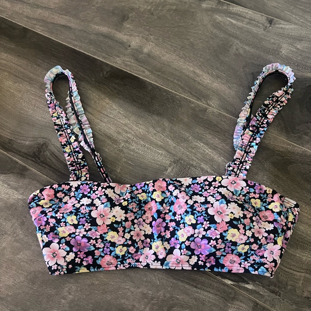 Forever 21 Black Purple Yellow Pink Floral Bikini Top Size Small